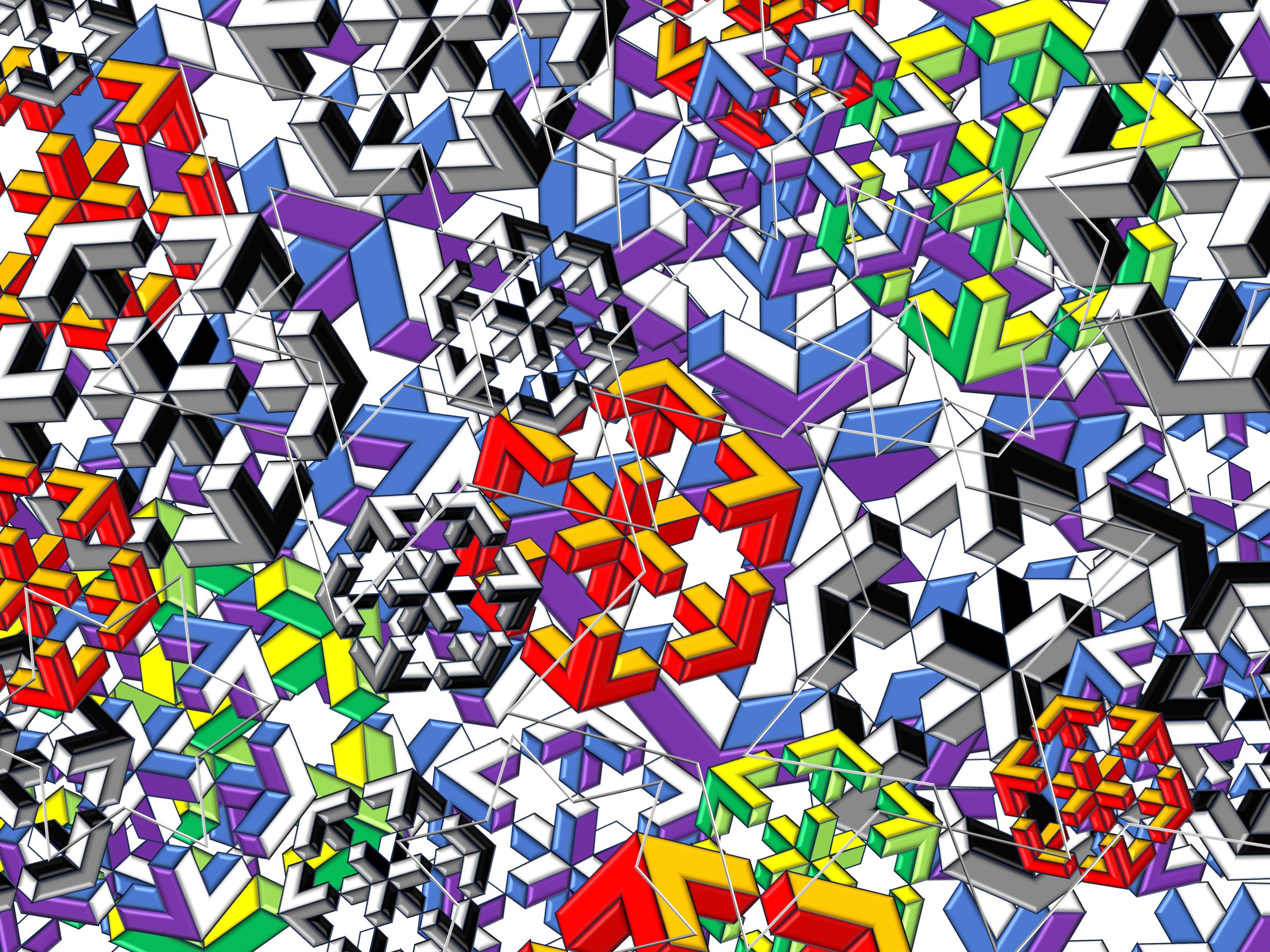 maybe 3d-cubes in space; (This painting is based primarily on pictures with the title “Penrose 3d