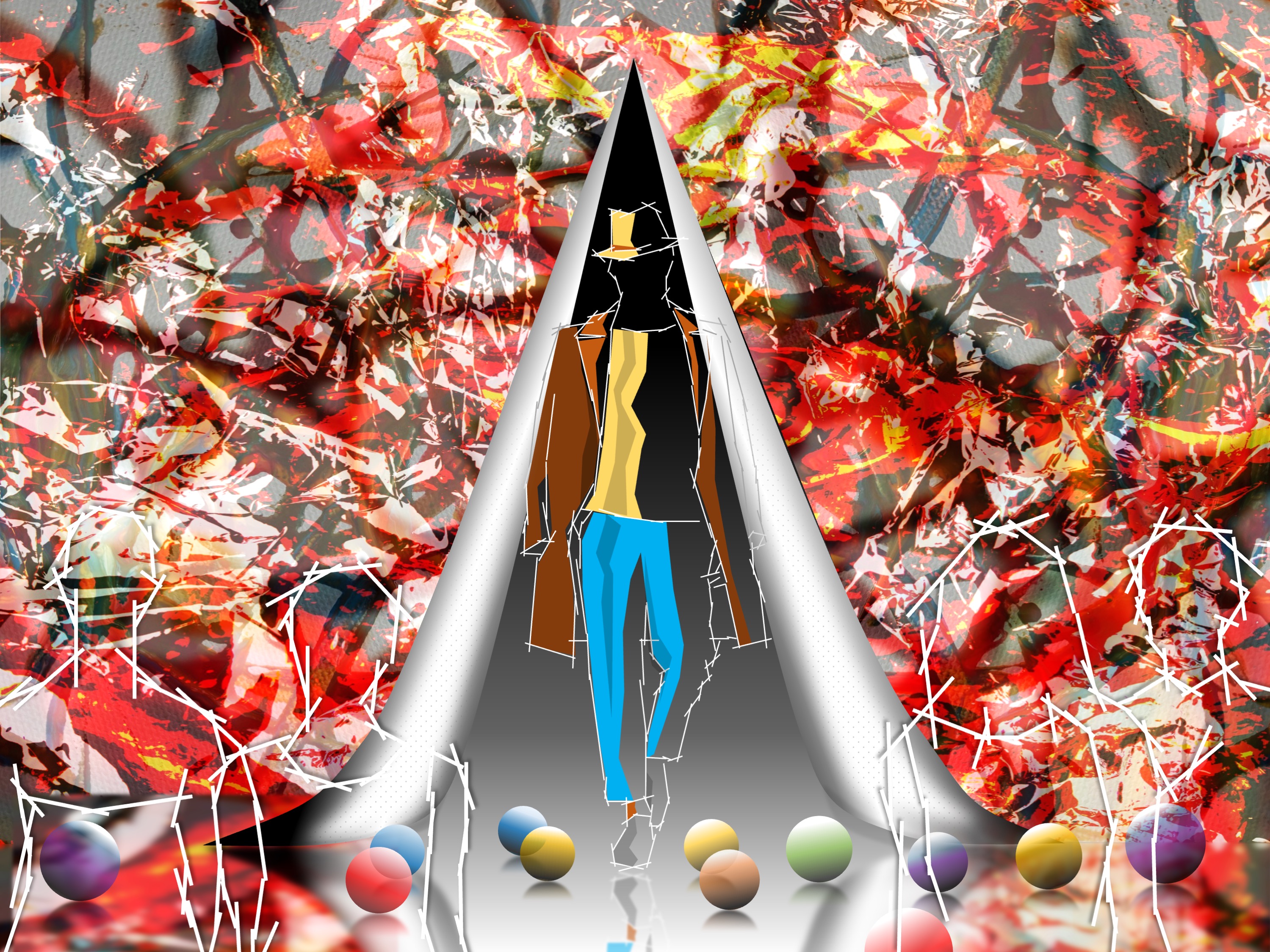 a Man on the Catwalk (combined painting technique; first draft, stage 2026-08-30)