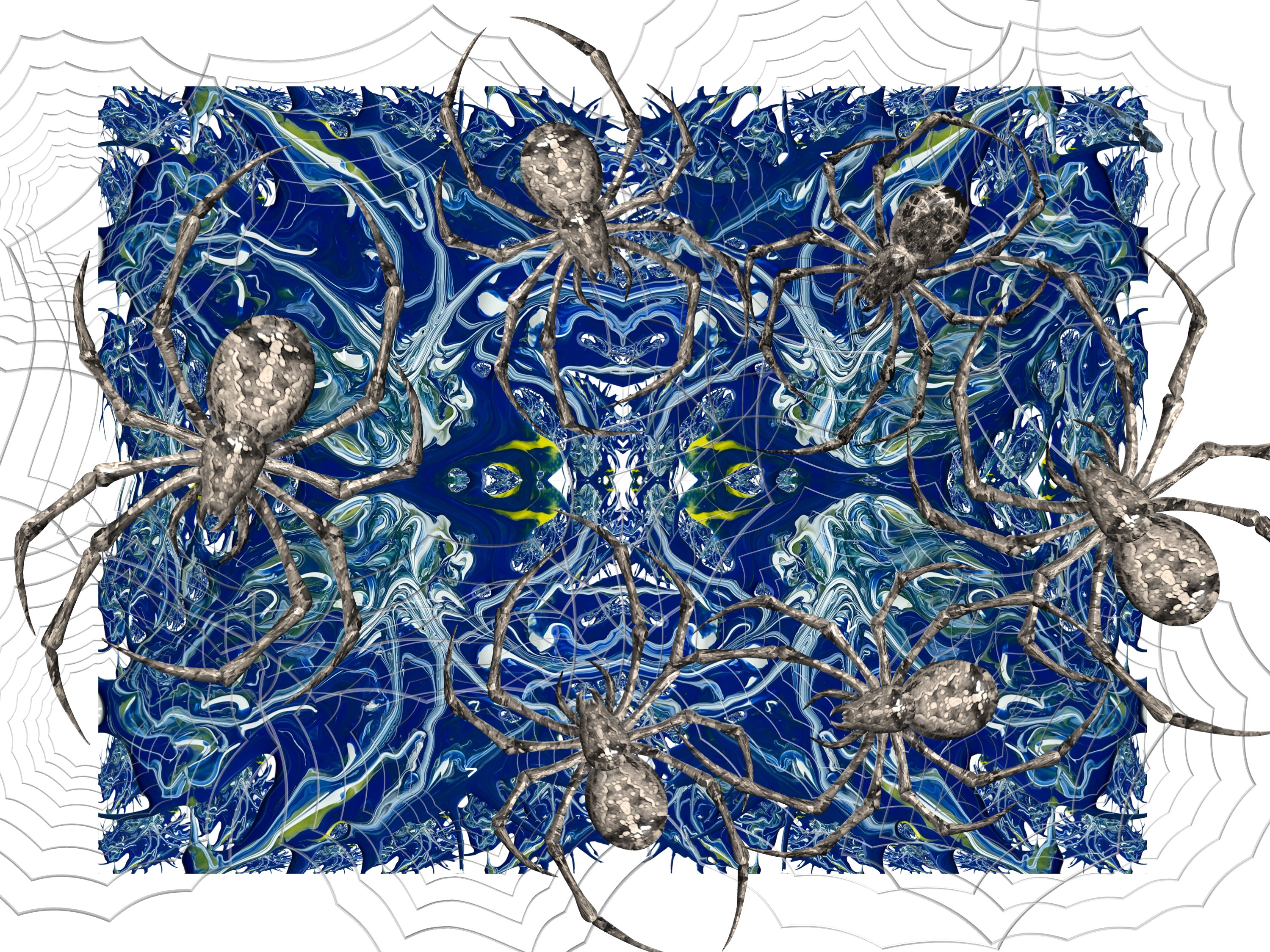 spiders nature No V; („construction defects with or without teamwork (?)“); (combined painting technique; 2026-10-04)