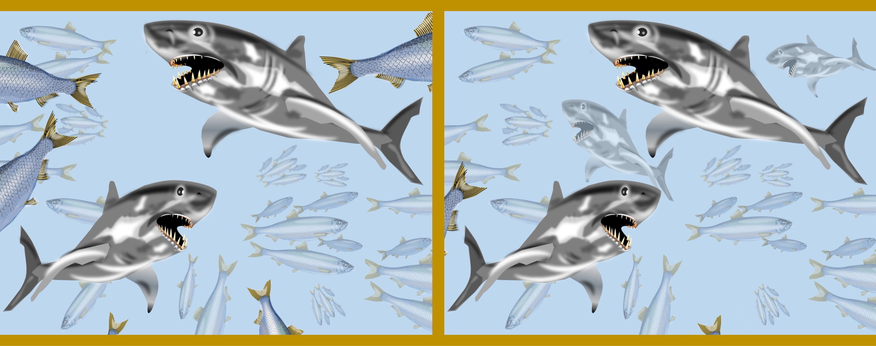 Haie/sharks - Finde 10 Änderungen im rechten Bild. (teilweise anspruchsvoll) / Find 10 changes in the right picture. (partly challenging)