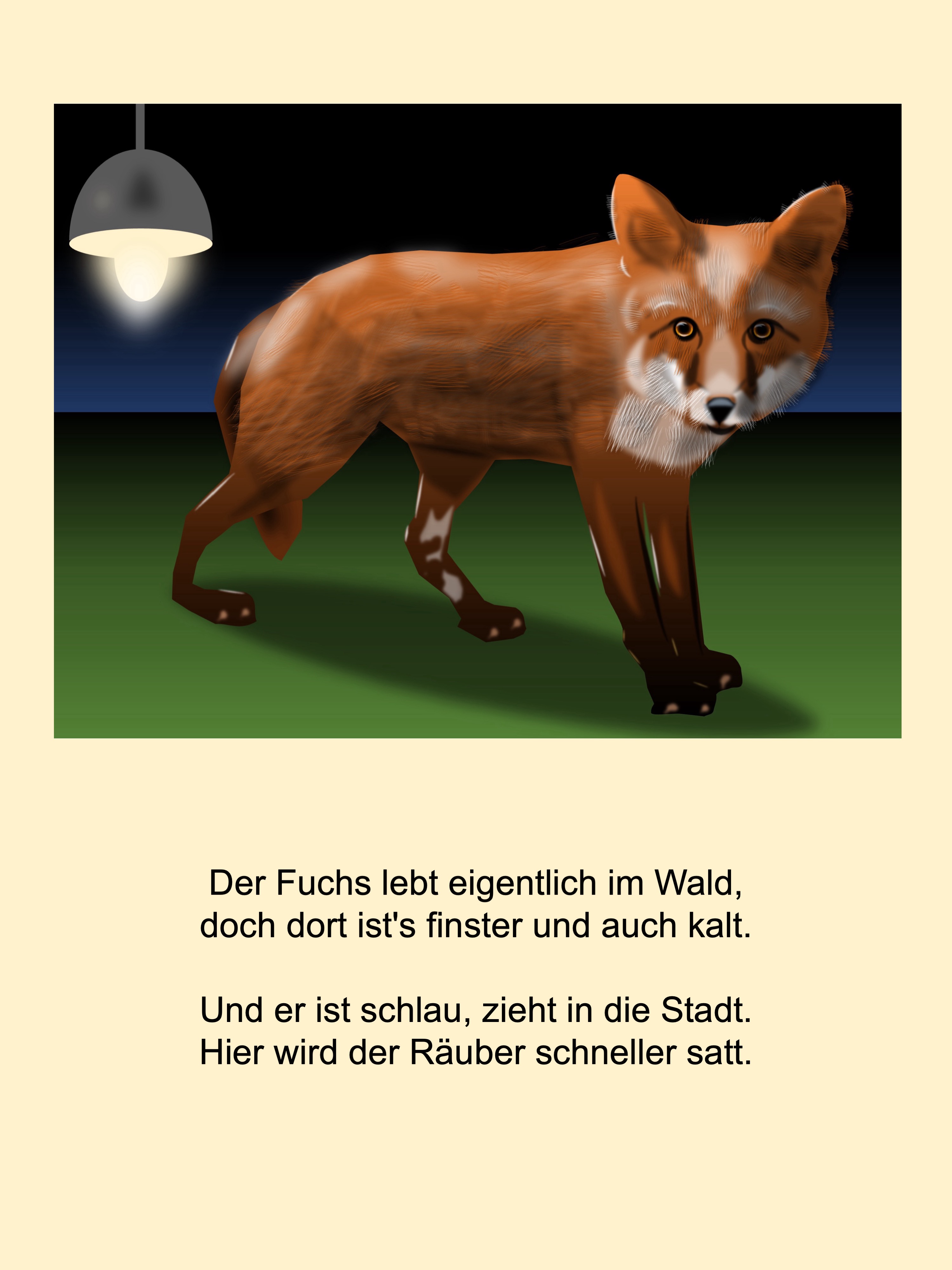 Fox in city (painted with PowerPoint; 2022-04-25)