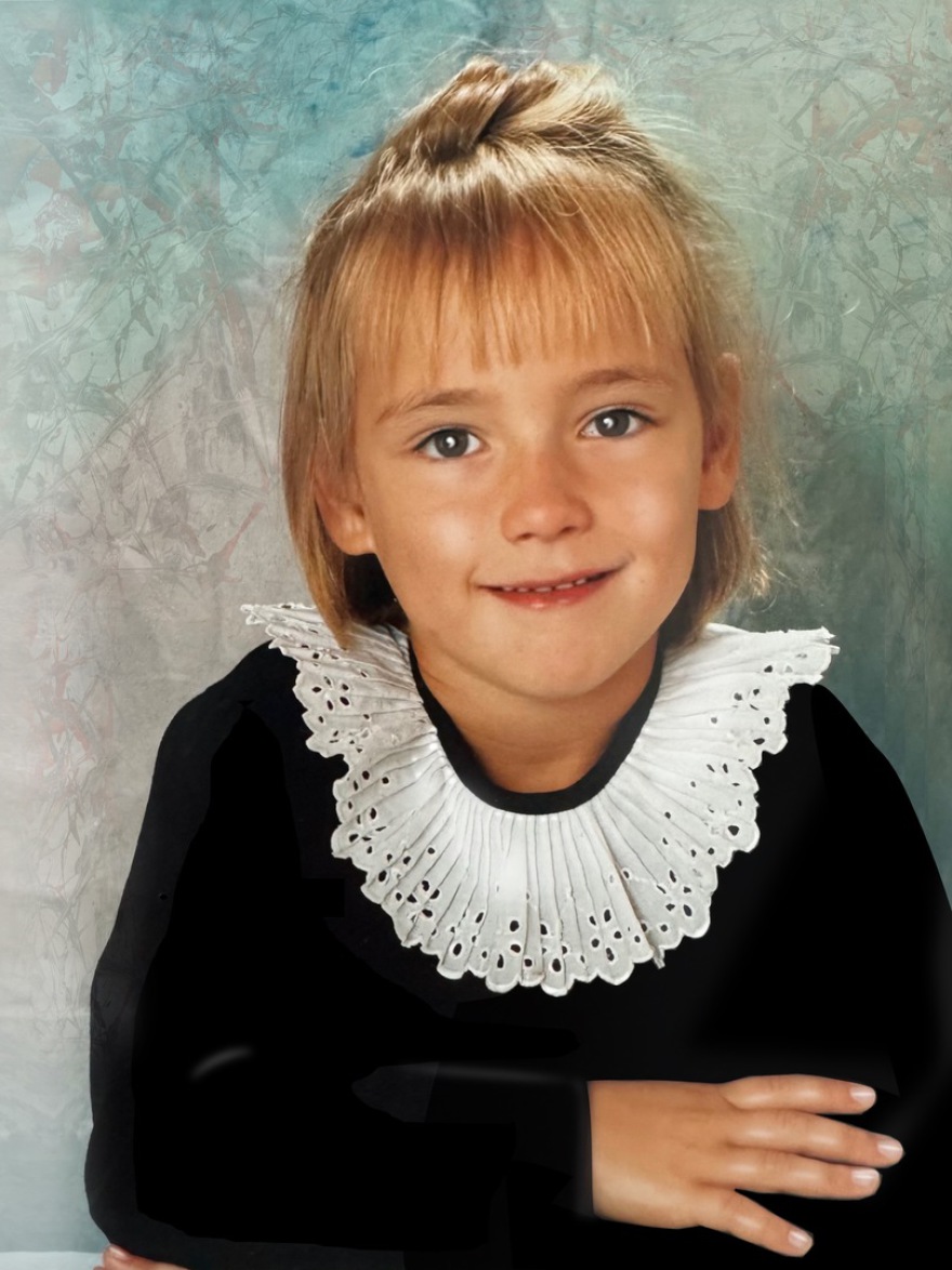 Julia in front of a painted wall (combined painting technique; 1996 / 2023-05-22)