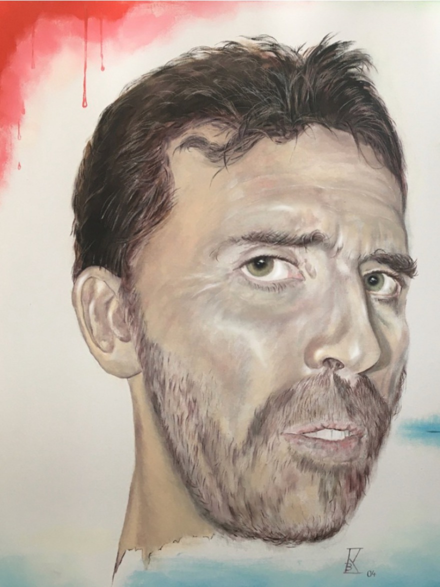 self-portrait Bernd; version No II; (part of a larger painting), (oil, 2004)
