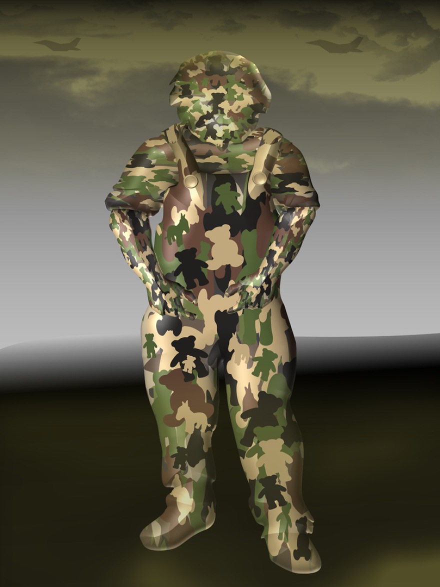 camouflage („Dad, where's my real teddy bear?“); (age-appropriate camouflage; prepared for the worst-case scenario (?); („I hope, it remains a bad dream!“); (combined painting technique; 2026-02-16)