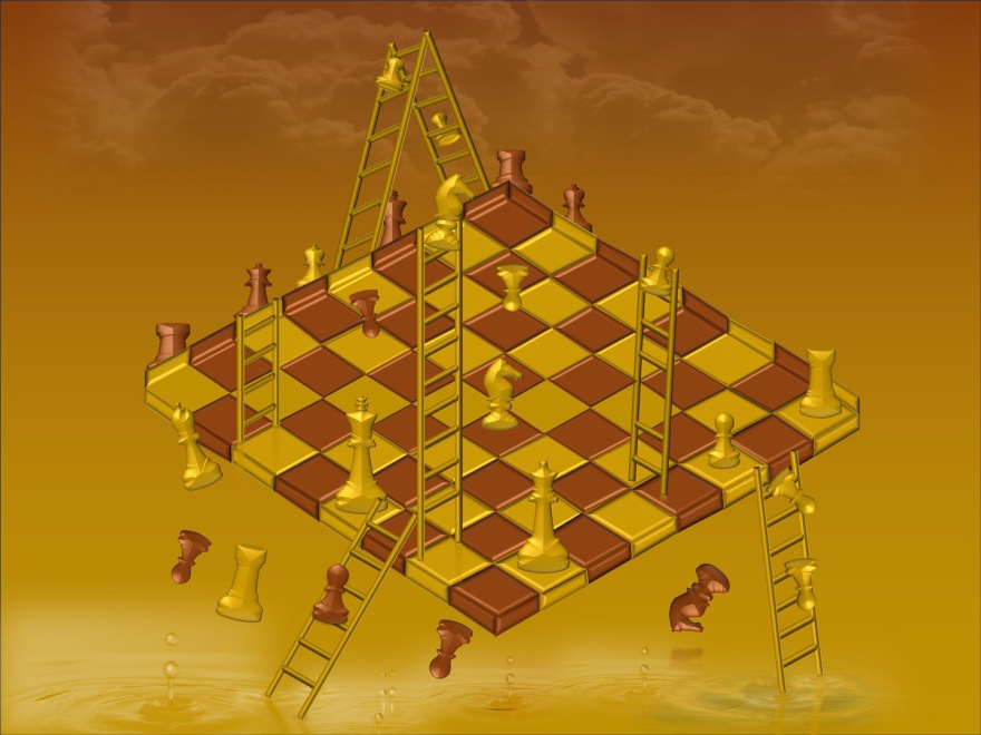 maybe Chocolate Chess (This painting is based primarily on the painting “Impossible Chess” painted by M. C. Escher.); (combined painting technique; slightly revised 2026-02-16, not yet finished)