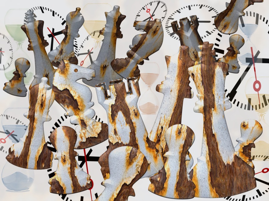 chess (A game that sometimes never ends; a possible solution might be: "draw" or "stalemate"); (combined painting technique; 2026-07-01)