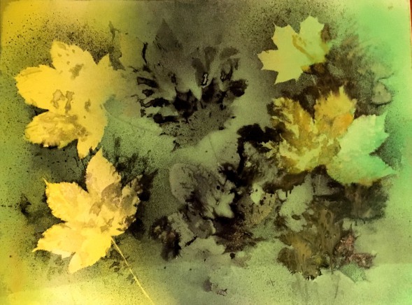 green and yellow maple leaves (acryl, 2016)