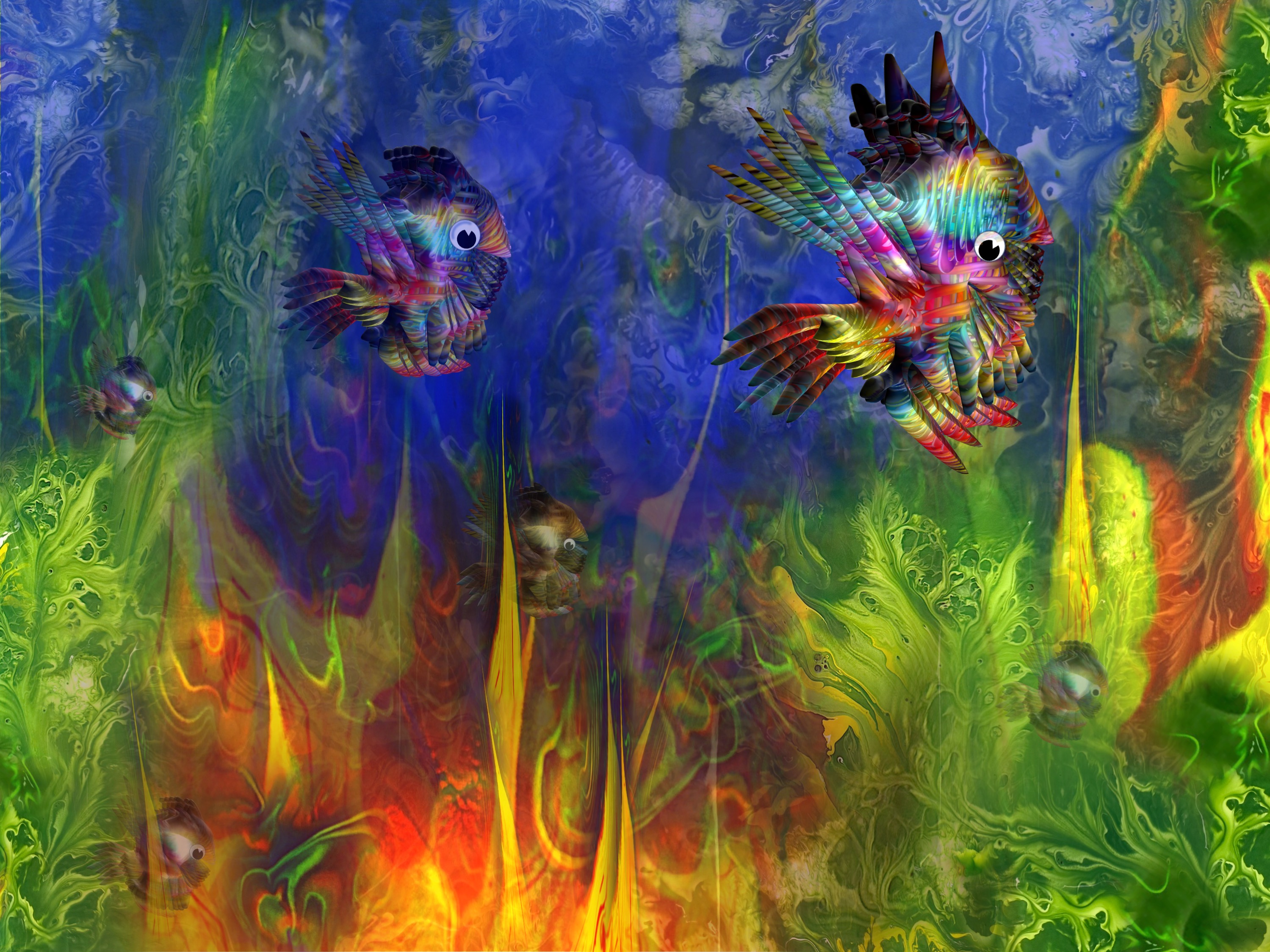 maybe exotic fish in exotic area, (never seen!); (combined painting technique; 2026-05-19)