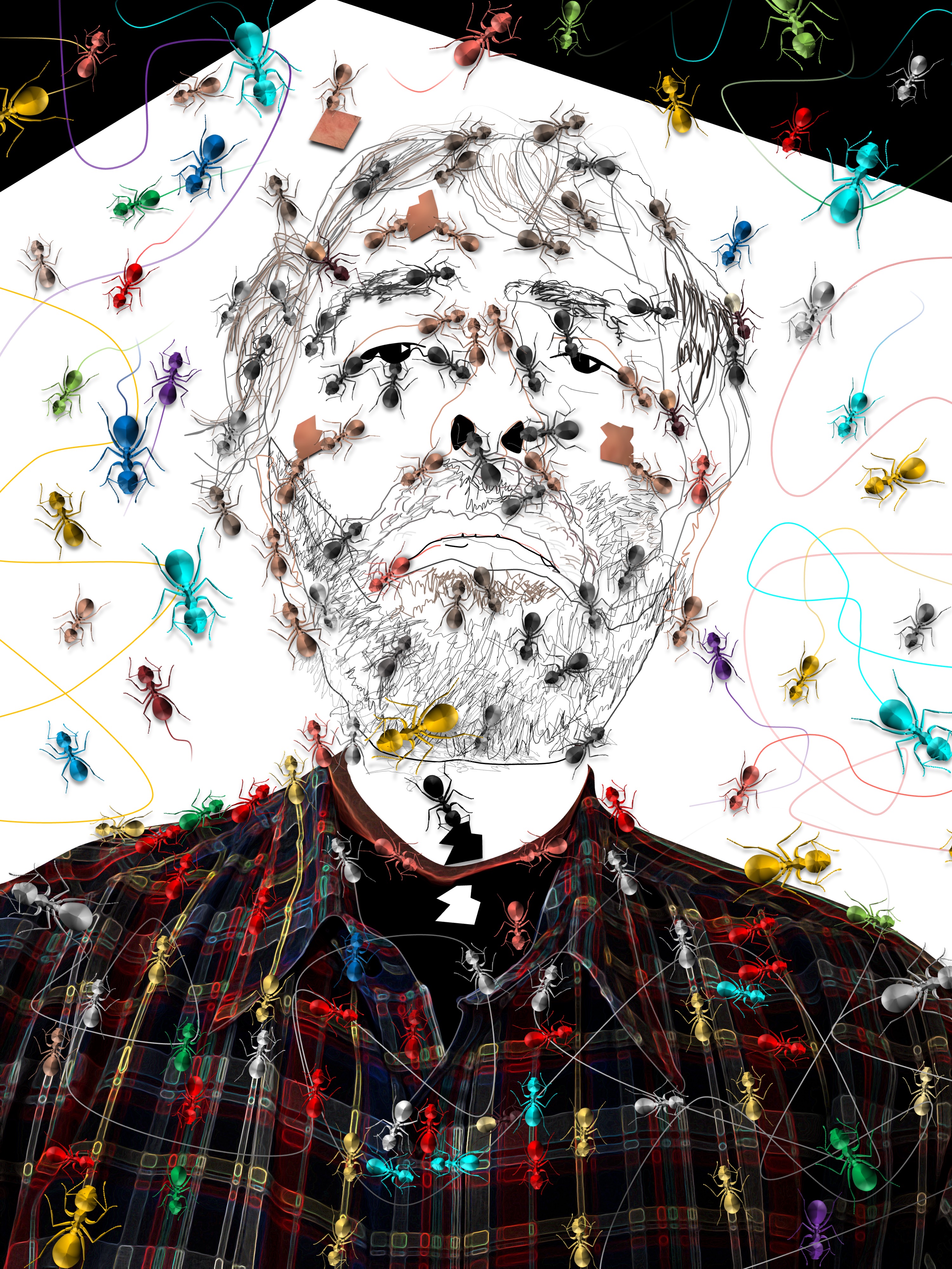 a lot of ants are painting; (combined painting technique; (not finished; current stage 2026-03-21); („Some ants are maybe real artists!“)